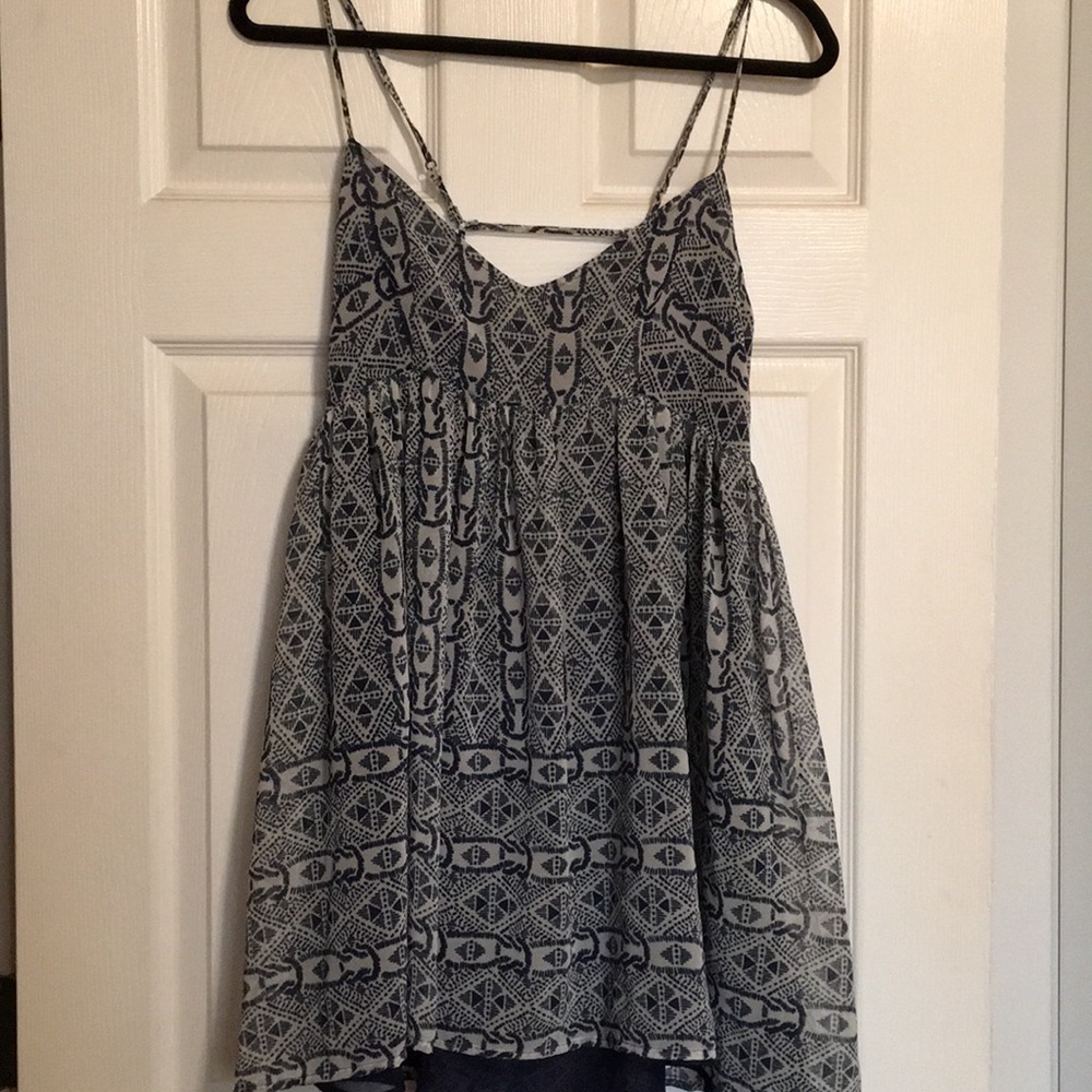 Tribal/Aztec print blue babydoll dress. Olivaceous